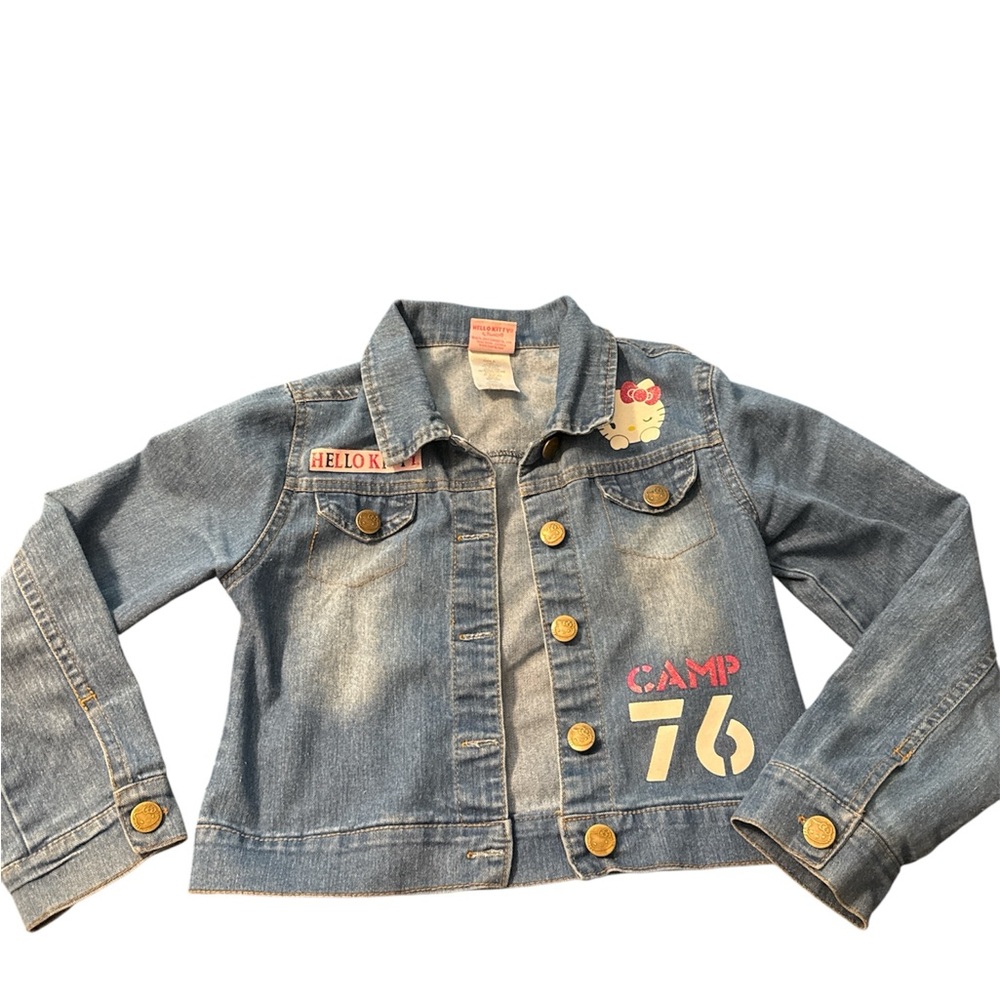 Hello Kitty Blue denim Jacket with Distressed Details